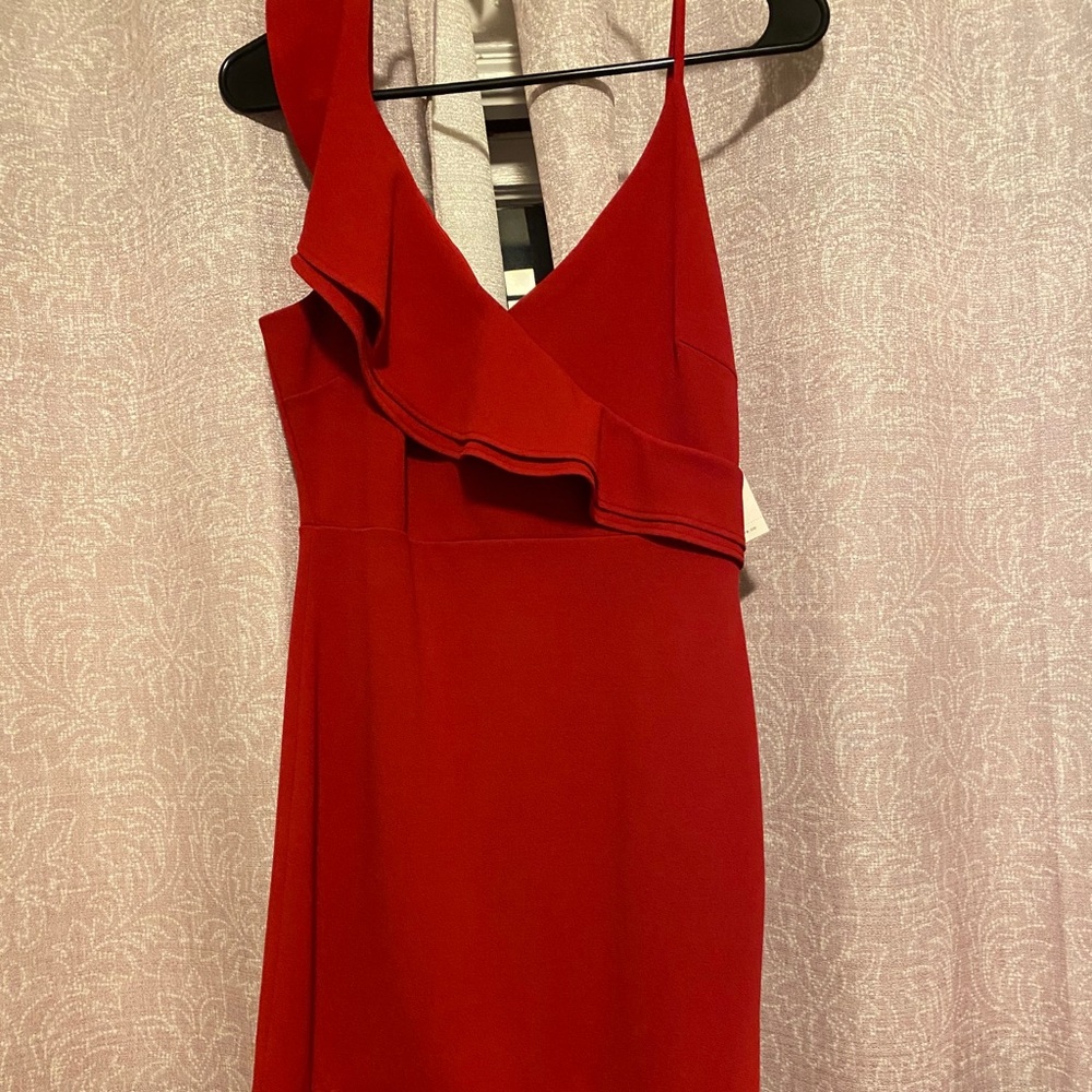 Aqua asymmetrical dress in African red